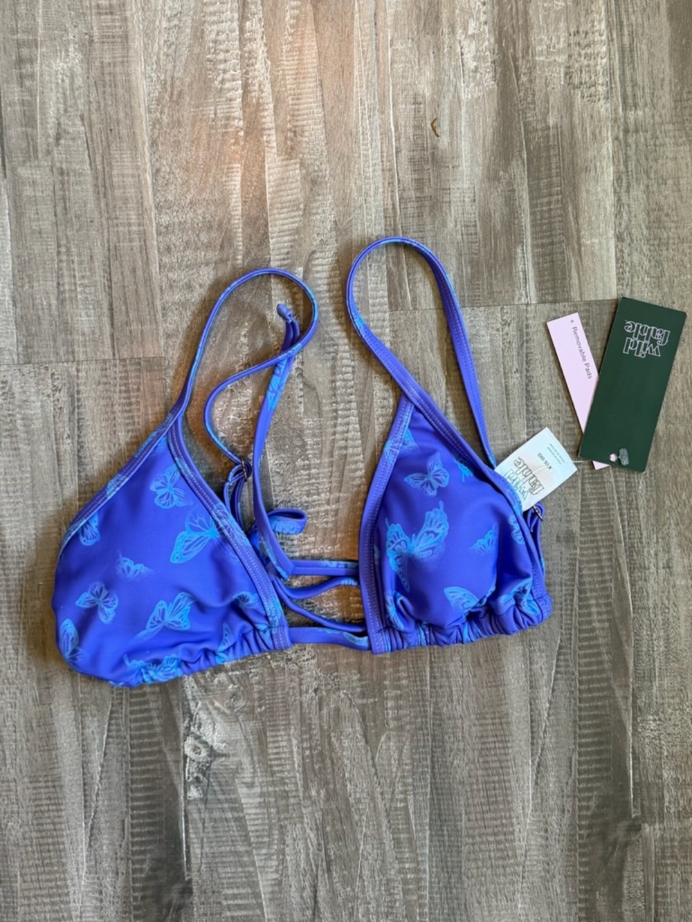 wild fable Purple-Trim Blue Triangle Bikini Top with Butterfly Accent